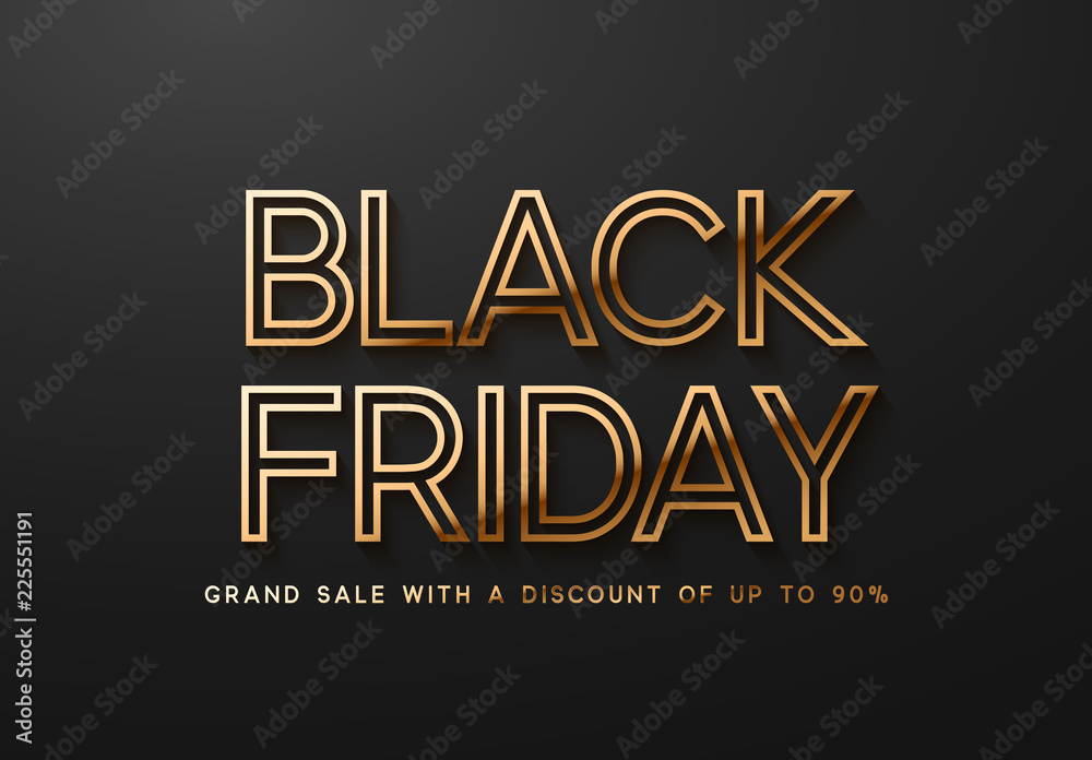 Black Friday Sale. Banner, poster, logo golden color on dark background.