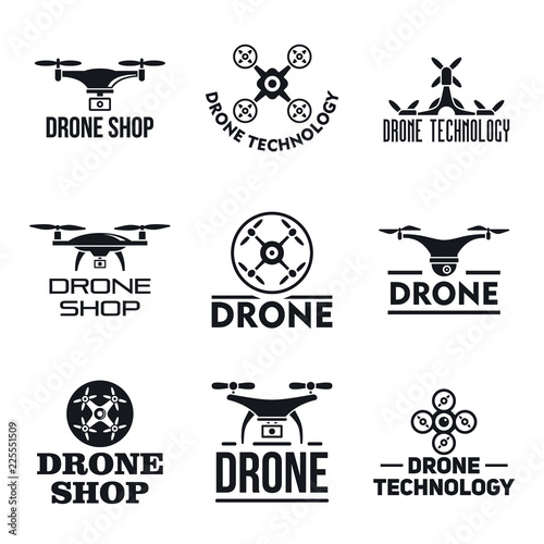 Drone logo set. Simple set of drone vector logo for web design on white background
