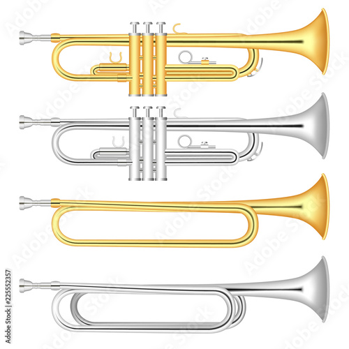 Trumpet icon set. Realistic set of trumpet vector icons for web design isolated on white background