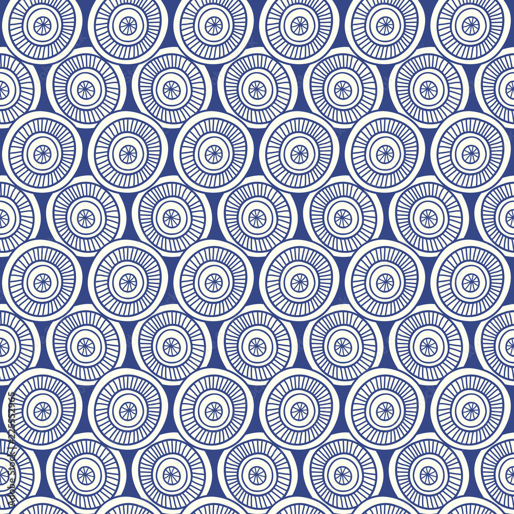 Fototapeta premium Japanese, Chinese traditional asian blue geometric seamless pattern