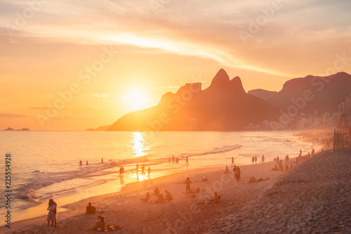 Ipanema Beach and Two Brothers (Dois Irmaos) Mountain at sunset - Rio de Janeiro, Brazil photo