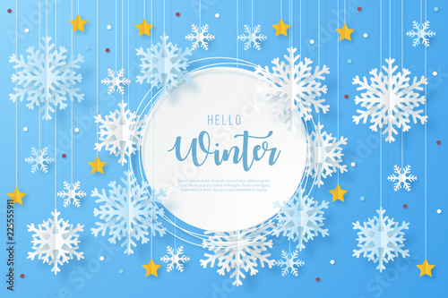 Winter design background. Origami snowfall. Vector Illustration.