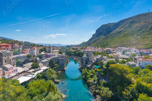  beautiful view of the old city and the historic bridge in Mostar, Bosnia and Herzegovina photo