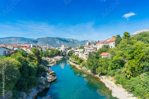  Beautiful view of the old city and the historic bridge in Mostar, Bosnia and Herzegovina