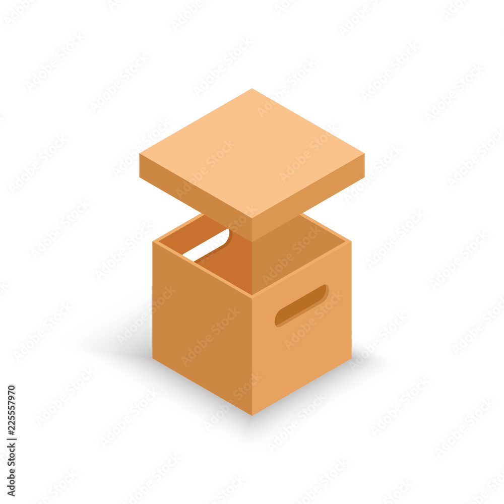 Isometric open cardboard box isolated on white. Isometric open cardboard box isolated on white.