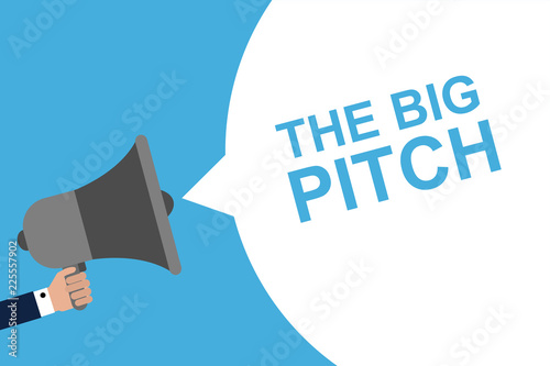 Hand Holding Megaphone With Speech Bubble THE BIG PITCH. Announcement. Vector illustration photo