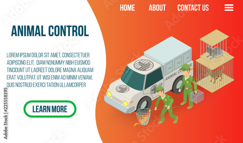 Animal control concept banner. Isometric banner of animal control vector concept for web, giftcard and postcard
