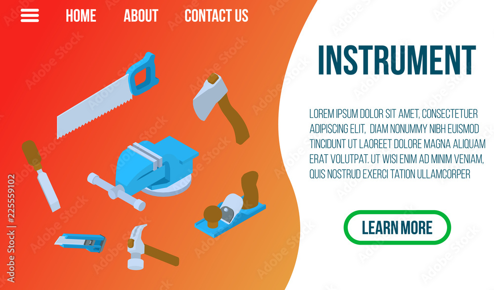 Instrument concept banner. Isometric banner of instrument vector concept for web, giftcard and postcard