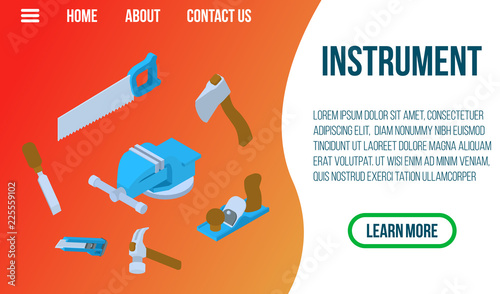 Instrument concept banner. Isometric banner of instrument vector concept for web, giftcard and postcard