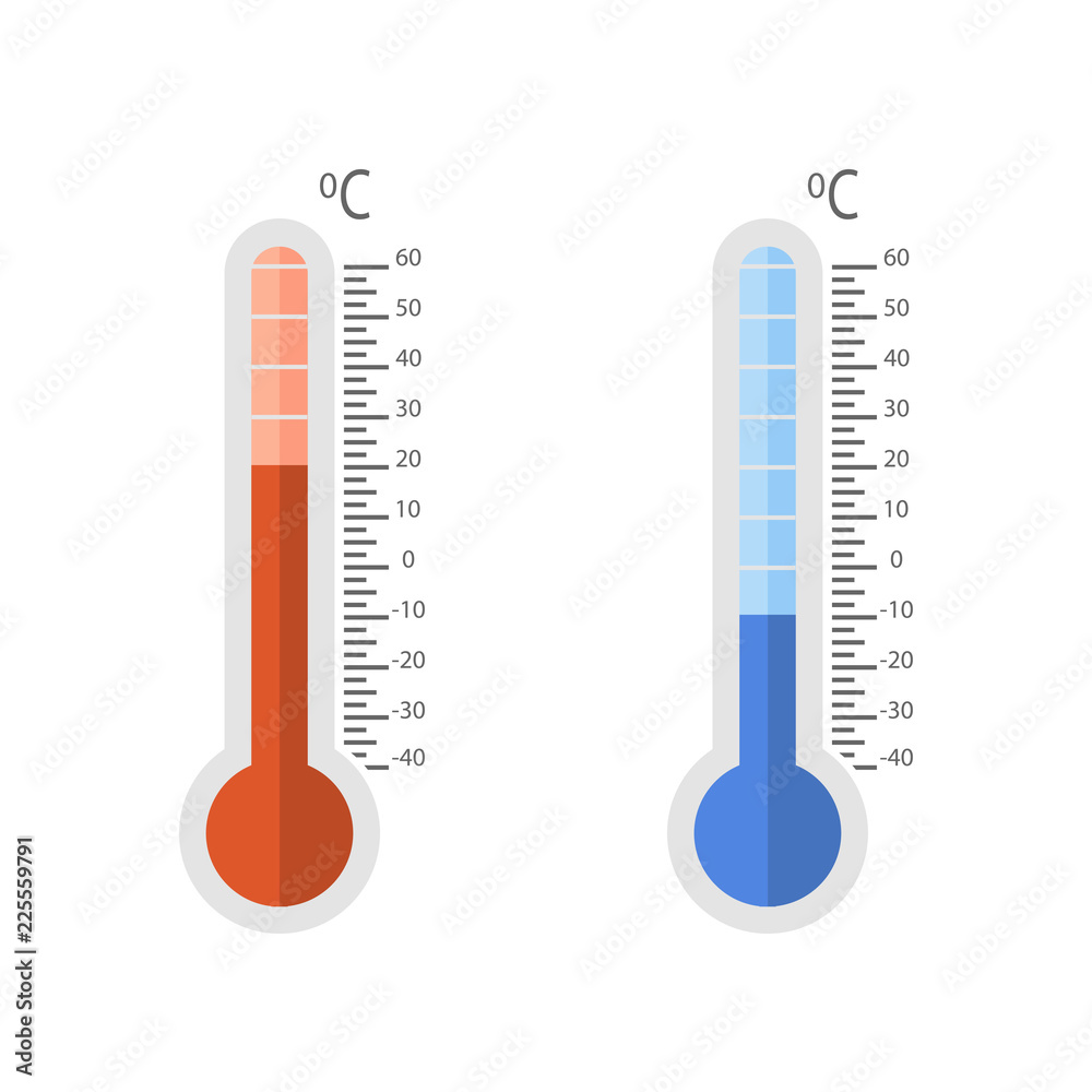 Thermometers set cold and hot on a white background Thermometers set cold and hot on a white background