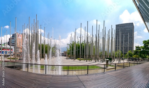 Parque de las Luces (Park of the Lights) on Cisneros Square in Medellin, Colombia
