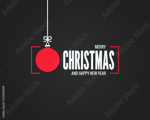 Christmas card with merry xmas ball on black background