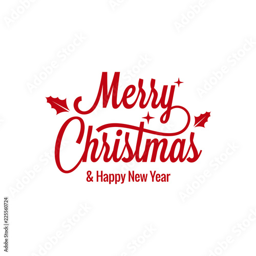 Merry Christmas vintage lettering with xmas sign on white background