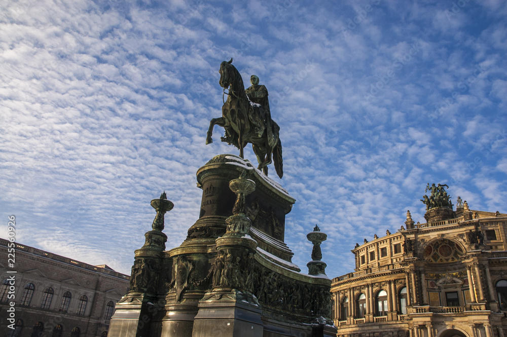 Statue of  King John of Saxony and Semperoper (The Opera House) on the background, Dresden, Germany