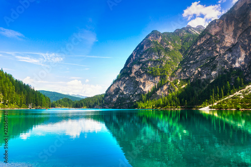 Konstfotografi Braies or Prags lake and Dolomites mountains