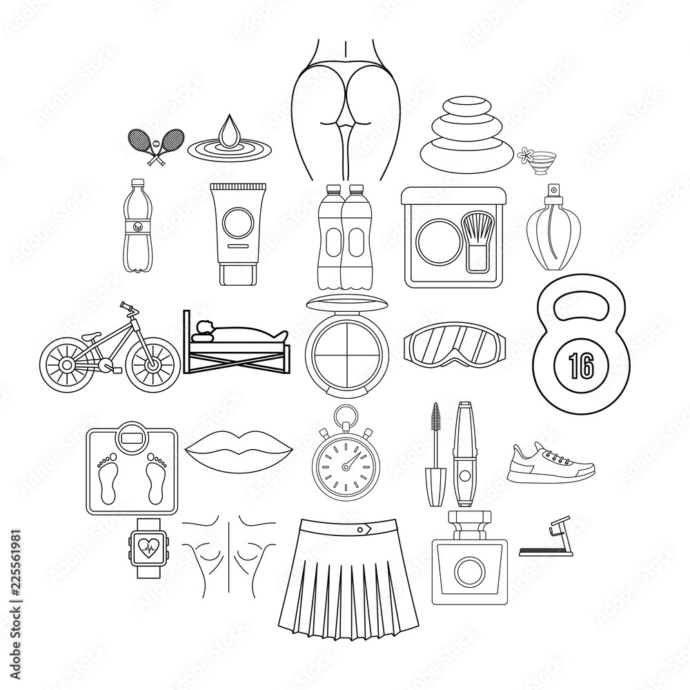 Yoga icons set. Outline set of 25 yoga vector icons for web isolated on white background Yoga icons set. Outline set of 25 yoga vector icons for web isolated on white background