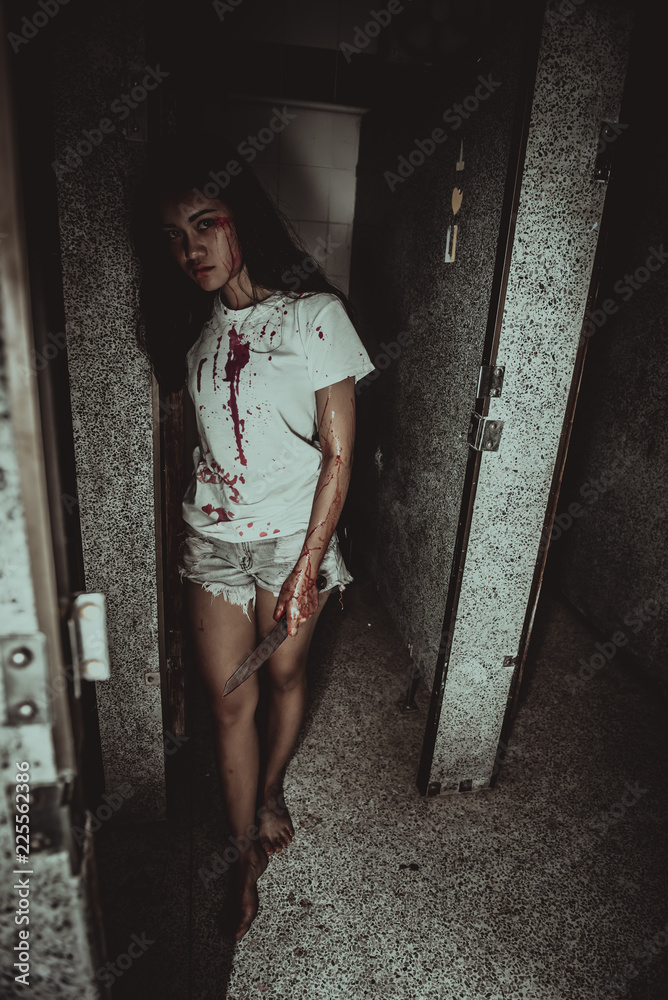 Beautiful asian woman,Murder crime concept,Blood on the body,Horror scene  Stock Photo | Adobe Stock