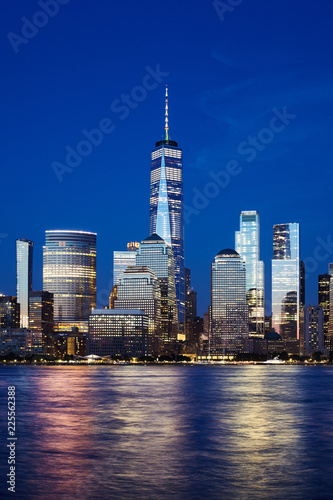 Manhattan skyline at blue hour, New York City, USA.