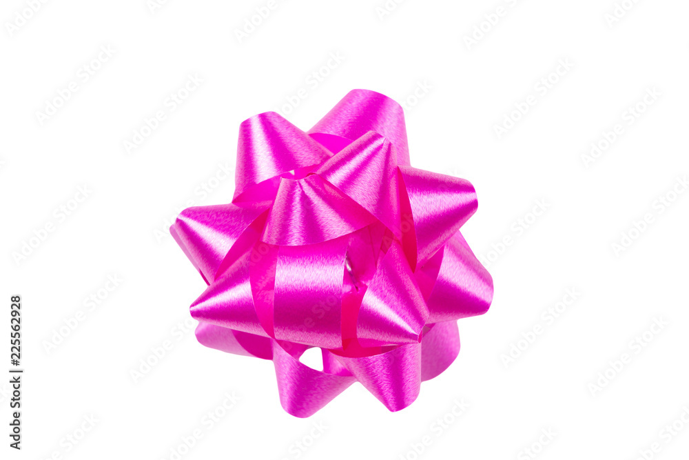 Pink gift wrap bow top view on white background Pink gift wrap bow top view on white background