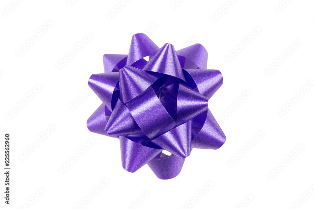 Purple gift wrap bow top view on white background Purple gift wrap bow top view on white background