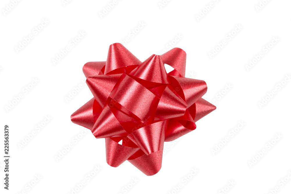 Red gift wrap bow top view on white background Red gift wrap bow top view on white background