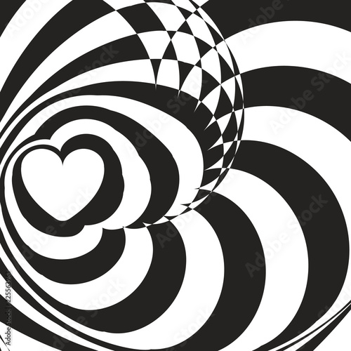 Geometric optical illusion black and white heart on a white background. Vector illustration. © huhehoda