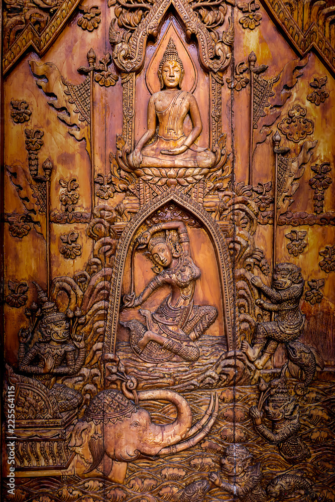 Wood carving of Buddhist history