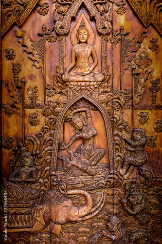 Wood carving of Buddhist history