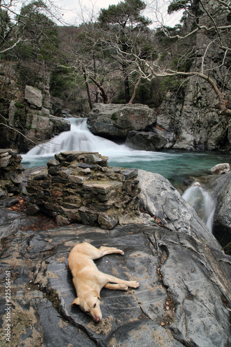 The Hasanboguldu river and waterfalls in Edremit district of Balikesir province of Turkey photo