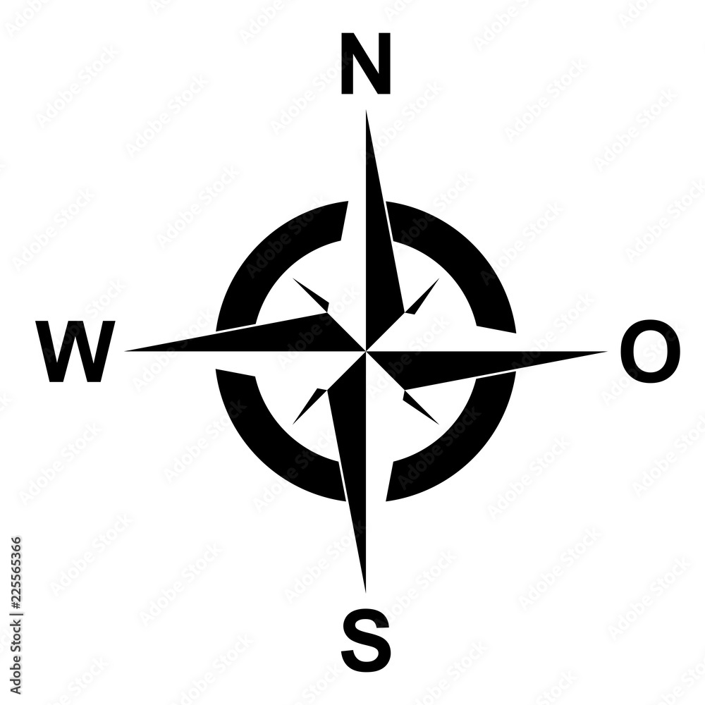 Kompass Rose Vektor mit der deutscher Osten Bezeichnung auf einem isolierten weißen Hintergrund.