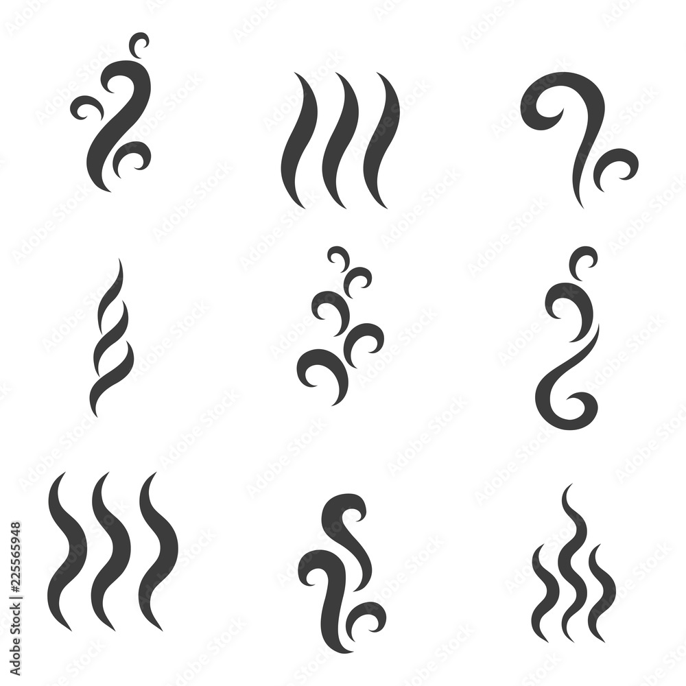 Steam or smoke icons. Vector flat illustration. Steam or smoke icons. Vector flat illustration.