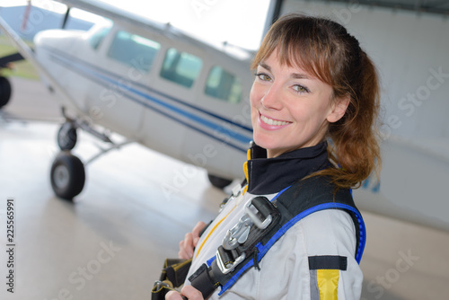 beautiful woman ready to skydiving