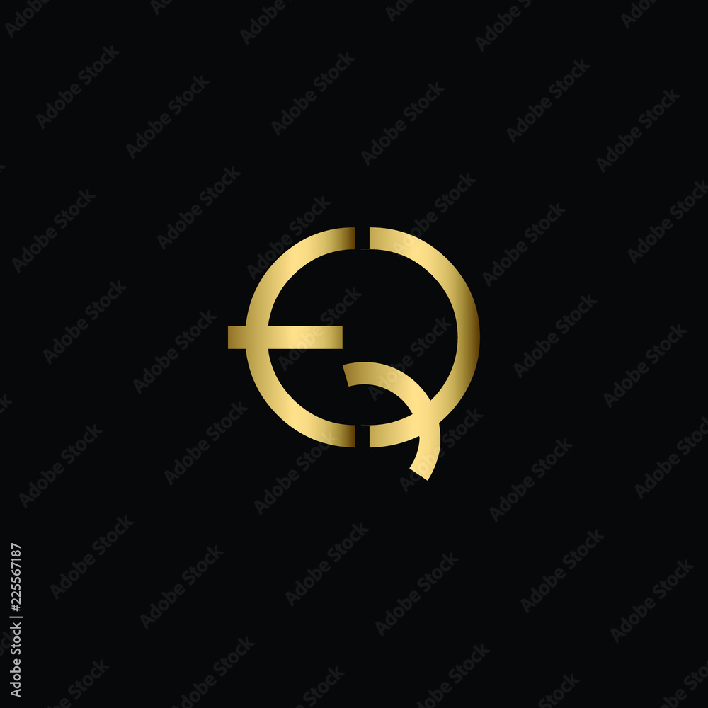 Abstract Minimal Initial Letters EQ Logo Design in Black and Gold Color Using Letters E Q Abstract Minimal Initial Letters EQ Logo Design in Black and Gold Color Using Letters E Q