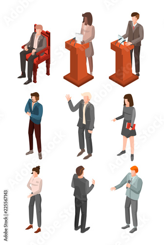 Political conference icon set. Isometric set of political conference vector icons for web design isolated on white background