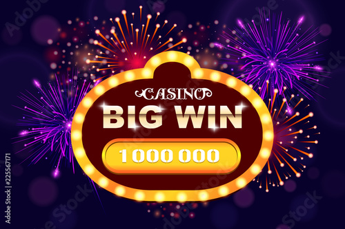 Big Win glowing banner for online casino, slot, card games, poker or roulette. Jackpot prize design background. Winner sign.