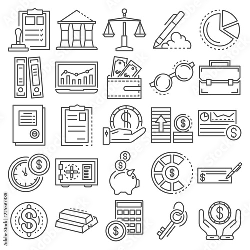 Accounting day icon set. Outline set of accounting day vector icons for web design isolated on white background