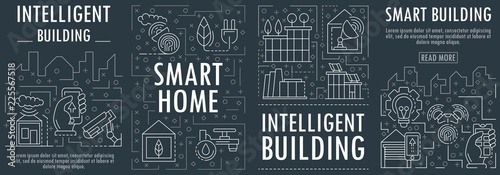 Intelligent science banner set. Outline set of intelligent science vector banner for web design