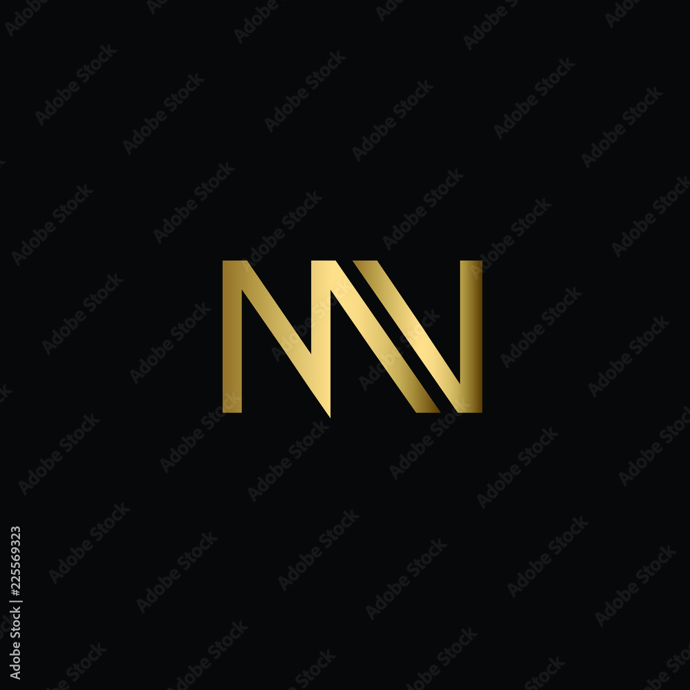 Abstract Minimal Initial Letters MV Logo Design in Black and Gold Color Using Letters M V