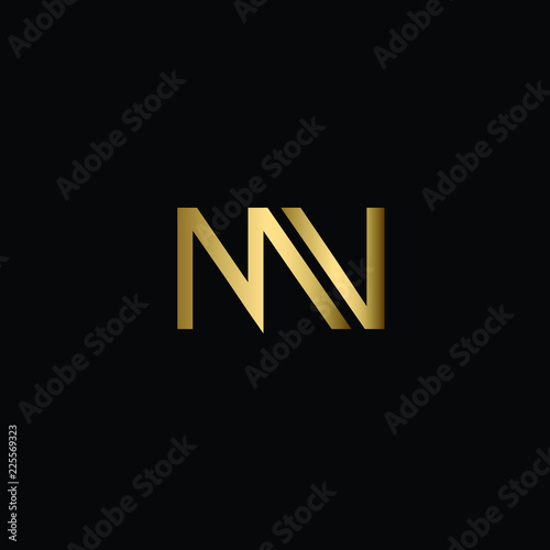 Abstract Minimal Initial Letters MV Logo Design in Black and Gold Color Using Letters M V