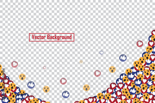 Social nets blue thumb up like and red heart floating web buttons isolated on transparent background. Like and heart icons for live stream video chat likes falling background vector design template