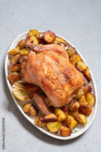 Whole roasted chicken with potato