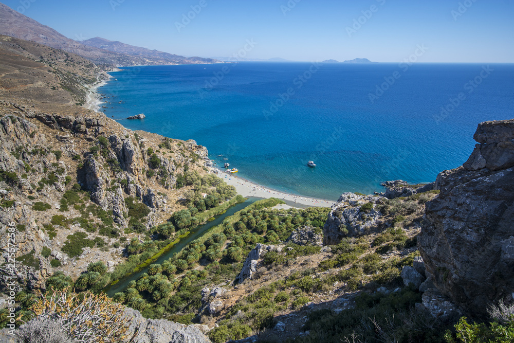 View of Preveli Beach palm beach from the mountain of Crete, Greece View of Preveli Beach palm beach from the mountain of Crete, Greece