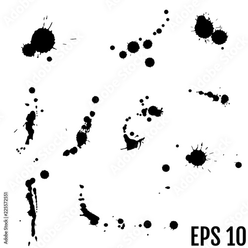 Set of black hand made blots and ink splashes. Abstract elements for design in grunge style.