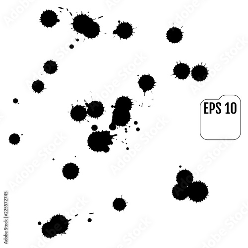 Set of black blots on the white background. Ink stains.