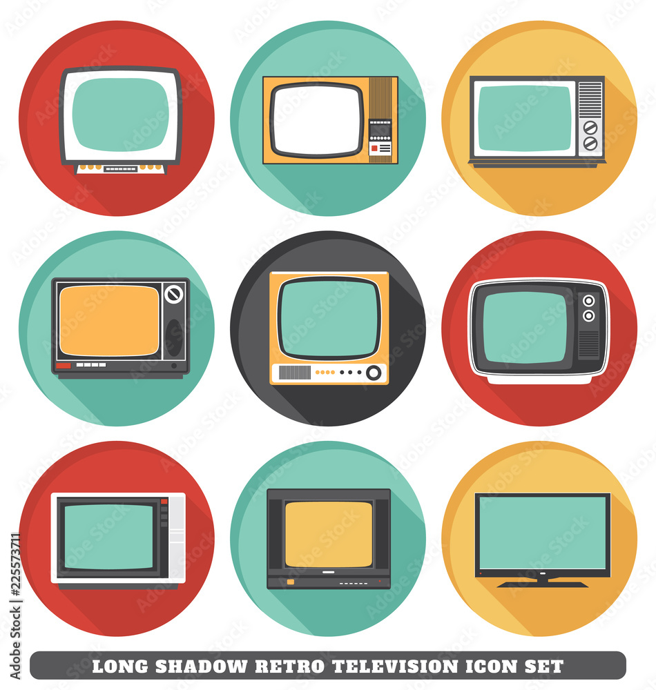 Televisions - Long Shadow Retro Icon Set Televisions - Long Shadow Retro Icon Set