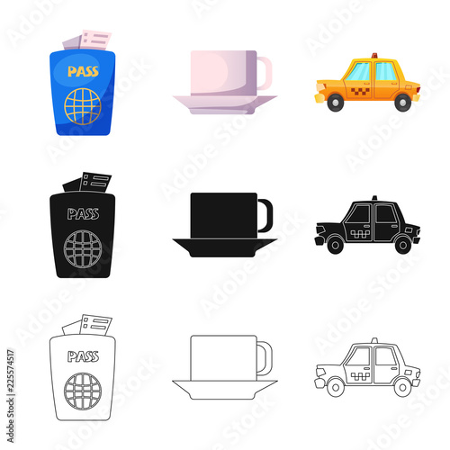 Vector design of airport and airplane sign. Collection of airport and plane stock vector illustration.