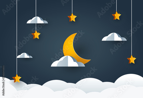 Night sky with moon and stars. Goodnight and sweet dream