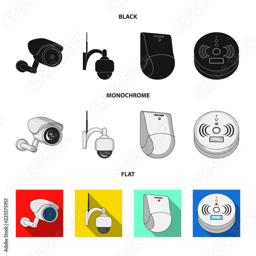 Vector illustration of cctv and camera sign. Set of cctv and system stock symbol for web.