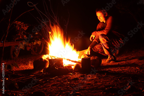 woman campfire