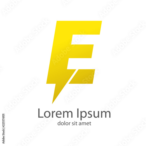 Logotipo letra E estilo rayo color amarillo